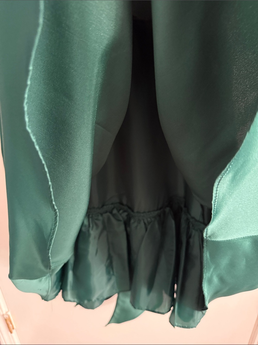 Bonnie Jean Emerald Green Ruffle Floral Satin Dress - Picture 12 of 13